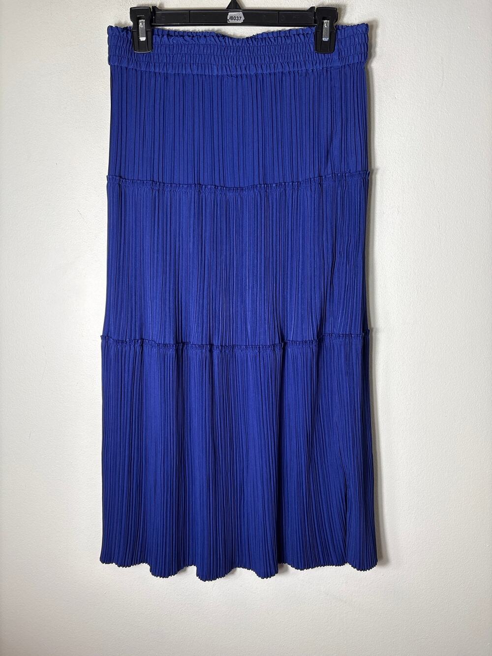 Tahari Electric Blue Pull On Pleated Midi Skirt Sz M